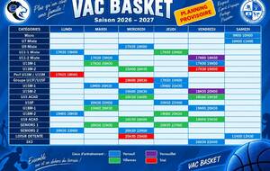 Planning des entraînements 2026-2027